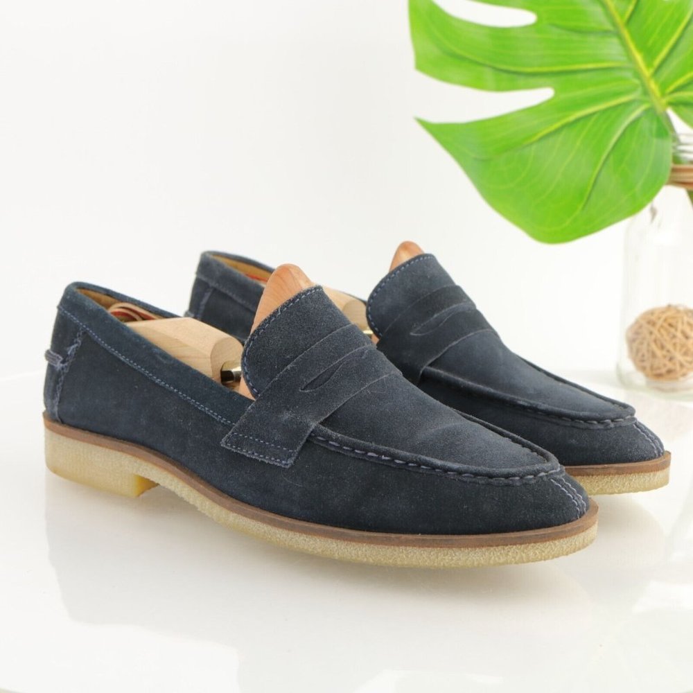 ASOS Silver Street Men's Loafer Size 9 Navy Blue Suede Crepe Slip On Casual Shoe